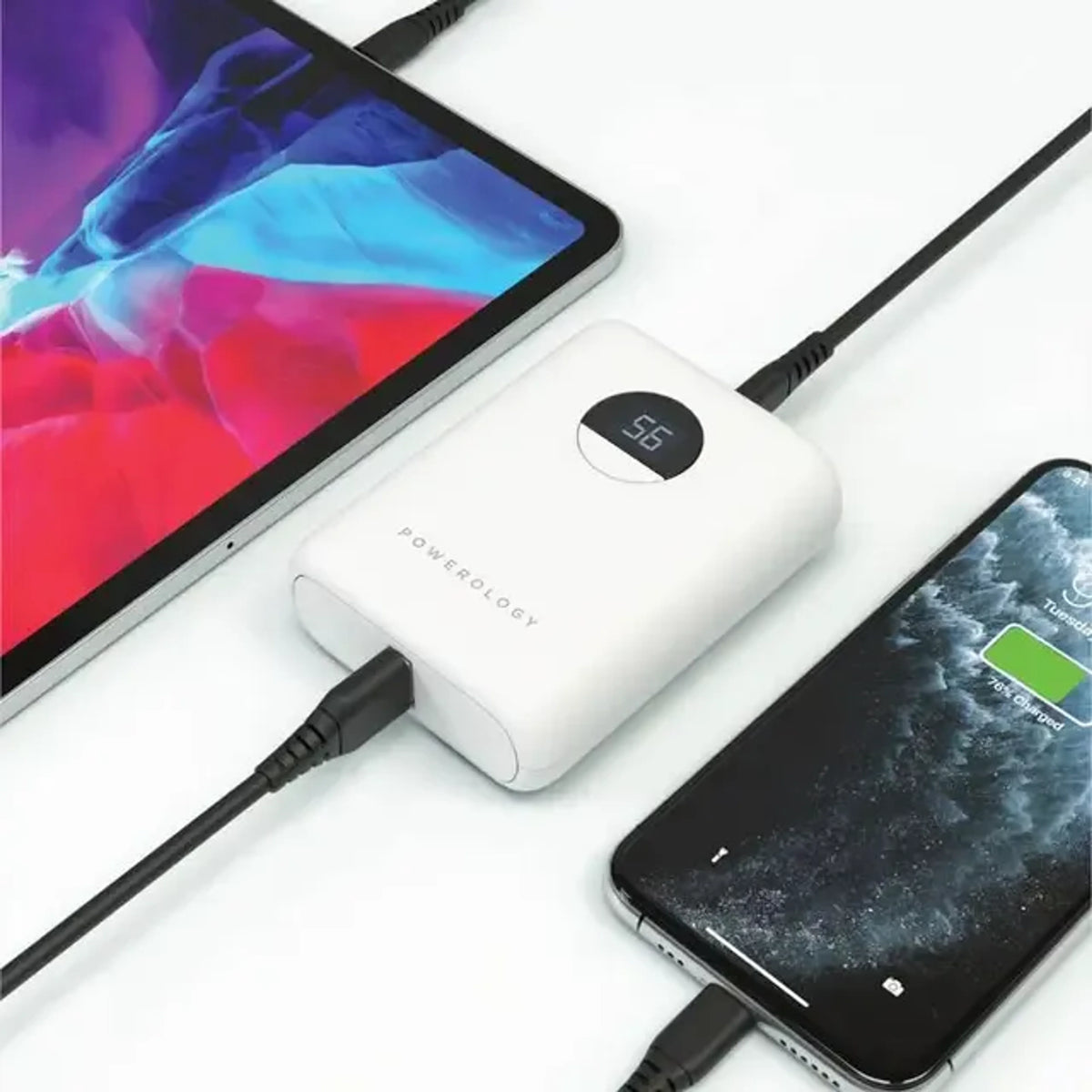 Powerology 10000 m Ah Ultra-Compact Power Bank 20 W PD&QC 3.0 USB-A and USB-C - White – image 2