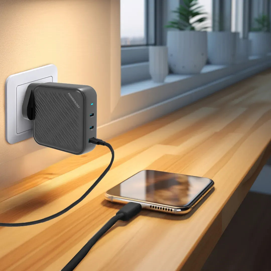 Powerology 140w PD QC 2xusb C and 1xusb A Gan Charger Uk Black – image 6