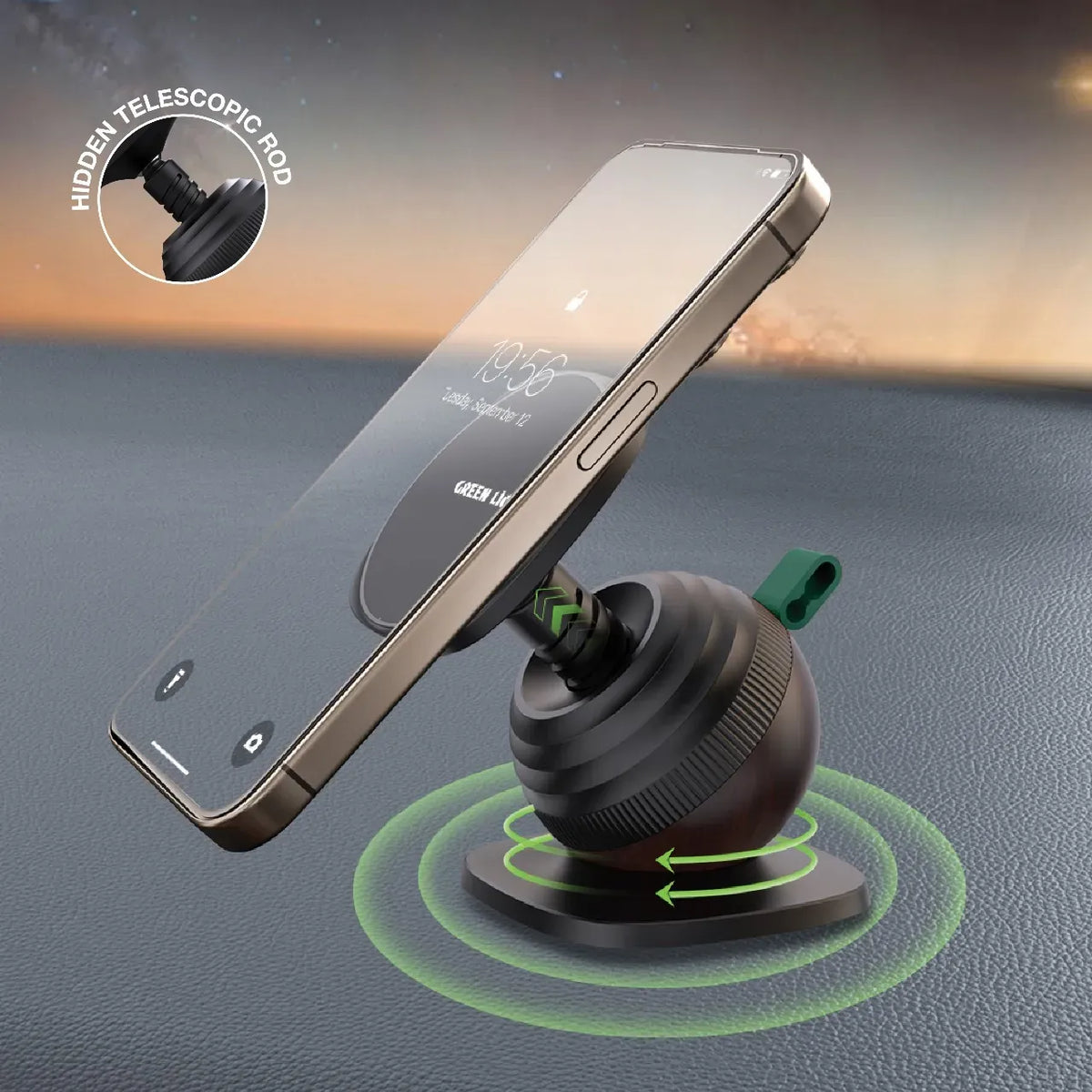 Green Lion Snail Mount Car Phone Holder Black – image 4