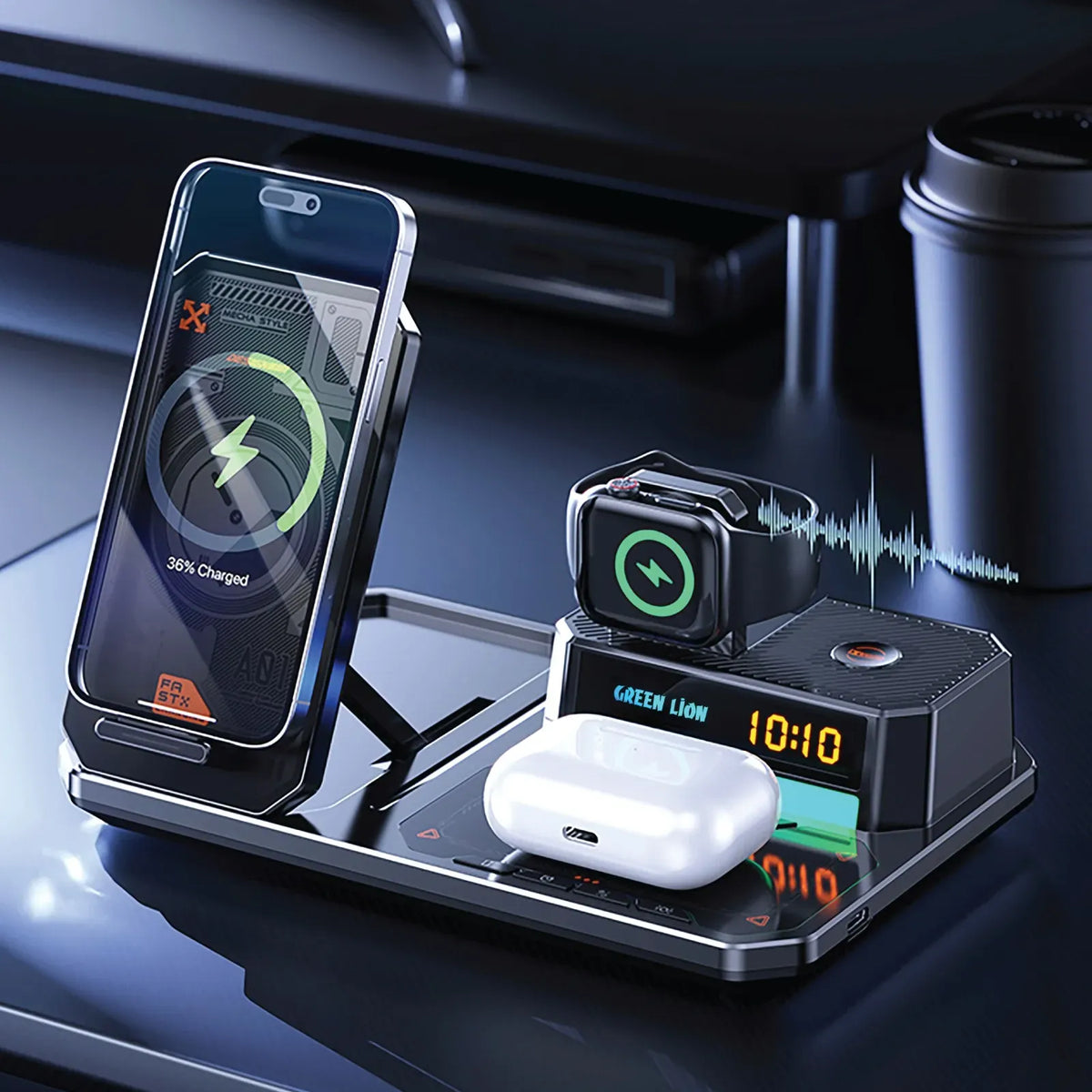 Green Lion 6 IN 1 Multifunctional Wireless Charger - Black – image 2