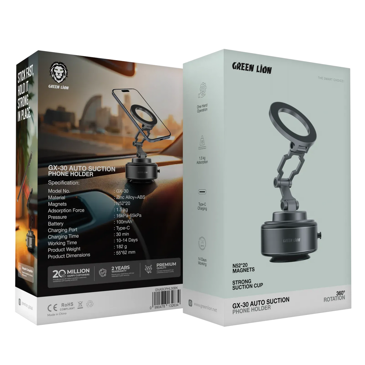 Green Lion Gx 30 Auto Suction Phone Holder Matte Black – image 3