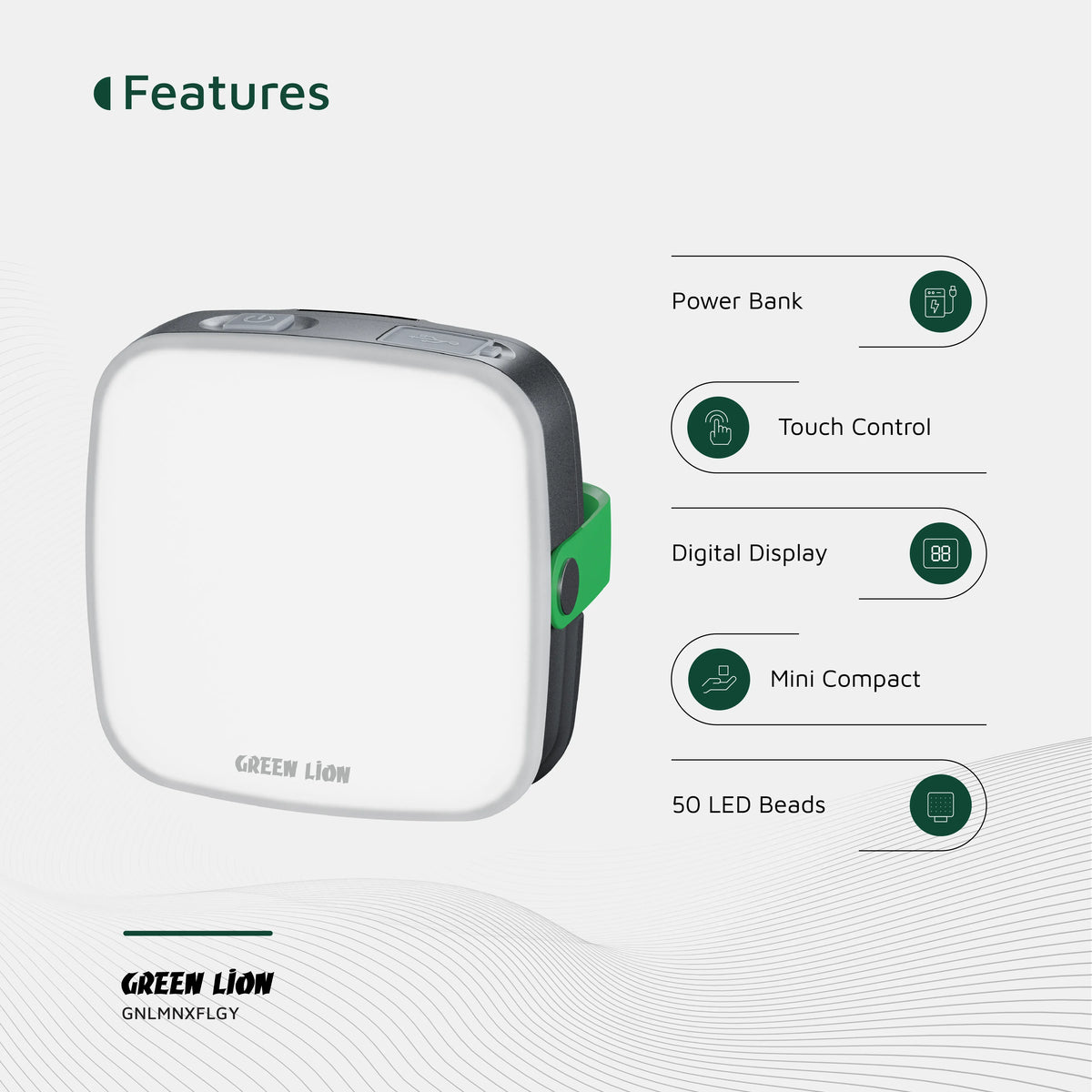 Green Lion Lumenix Portable LED Light with Power Bank 2000mahx2 Gray – image 10