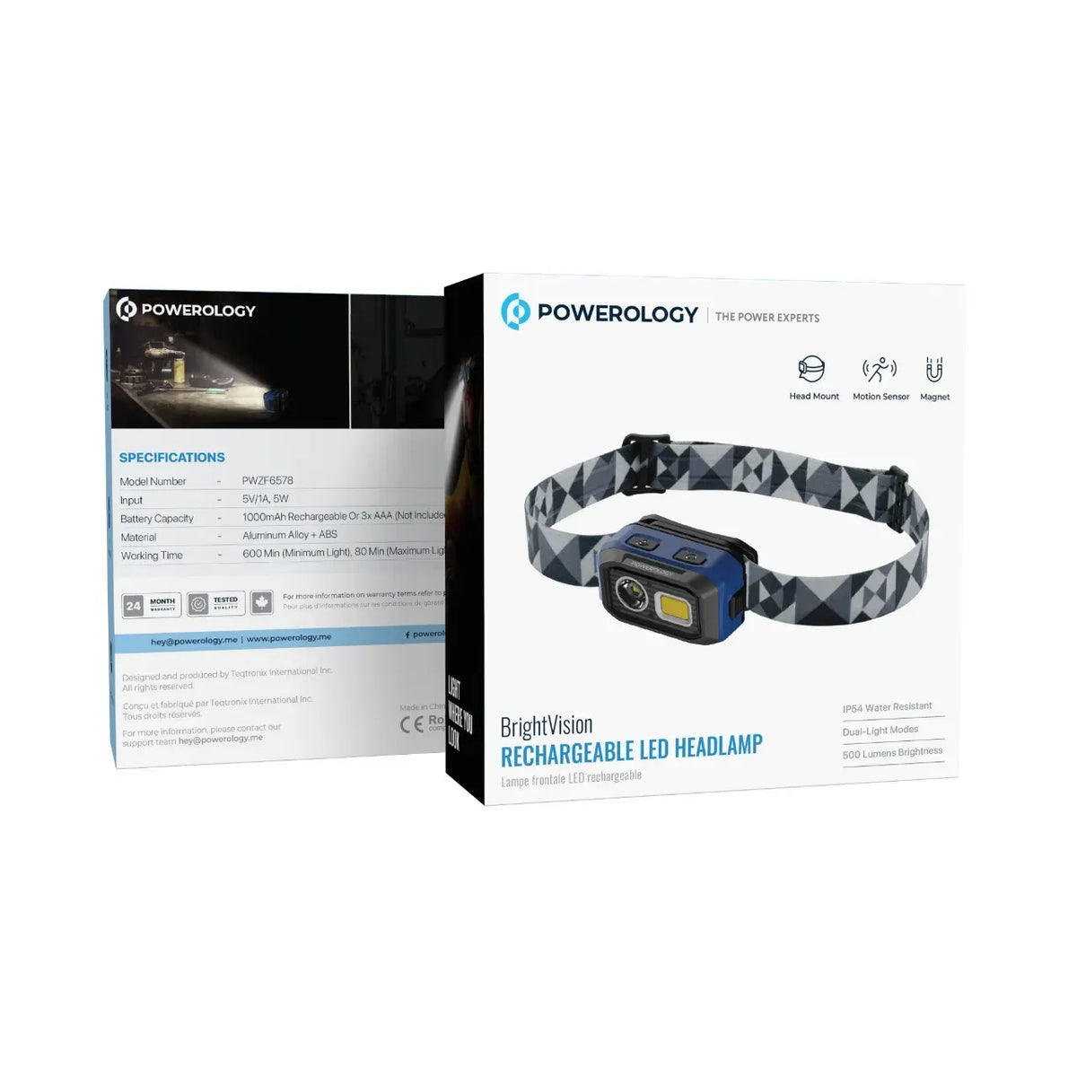 Powerology Brightvision Rechargeable LED Headlamp Black – image 4