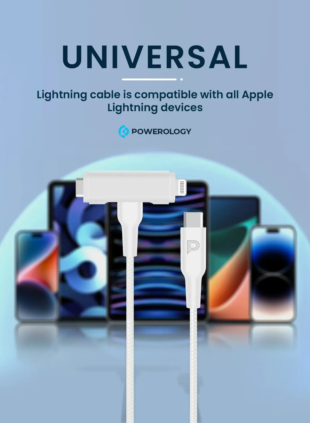 Powerology Braided USB-C to USB-C +Lightning Data&Fast Charge 1.2 m/4 ft - White – image 6