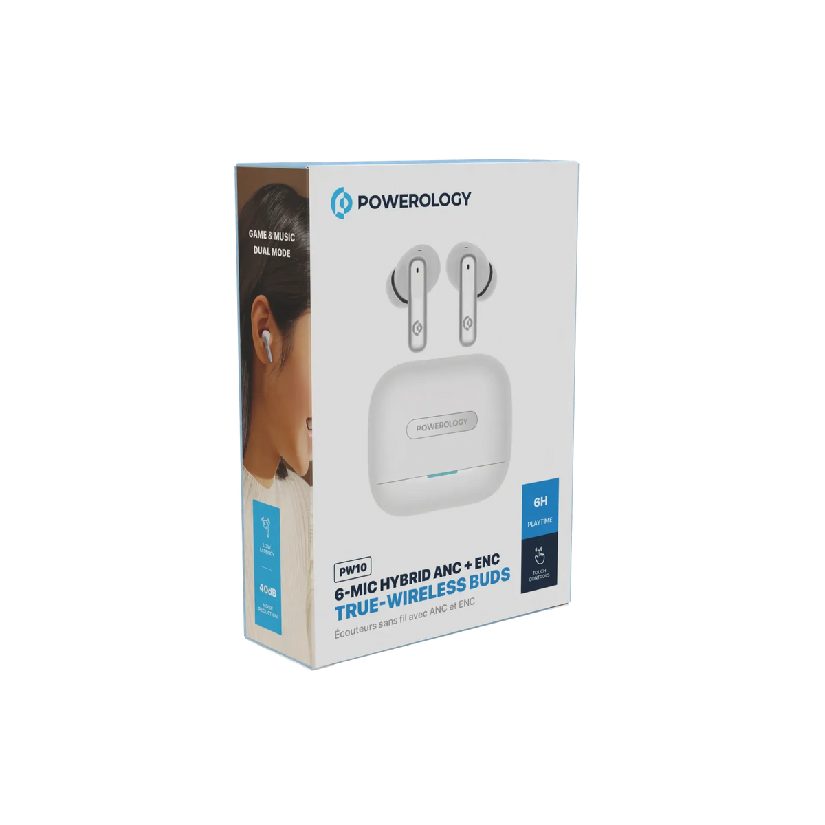 Powerology 6 Mic Hybrid ANC + ENCTrue Wireless Buds - White – image 10