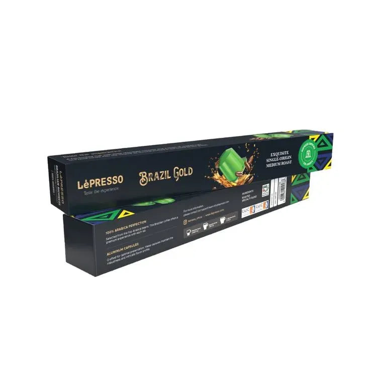 LePresso Aluminum Capsules for Nespresso Blended 10 pc Brazil Gold - Green – image 4