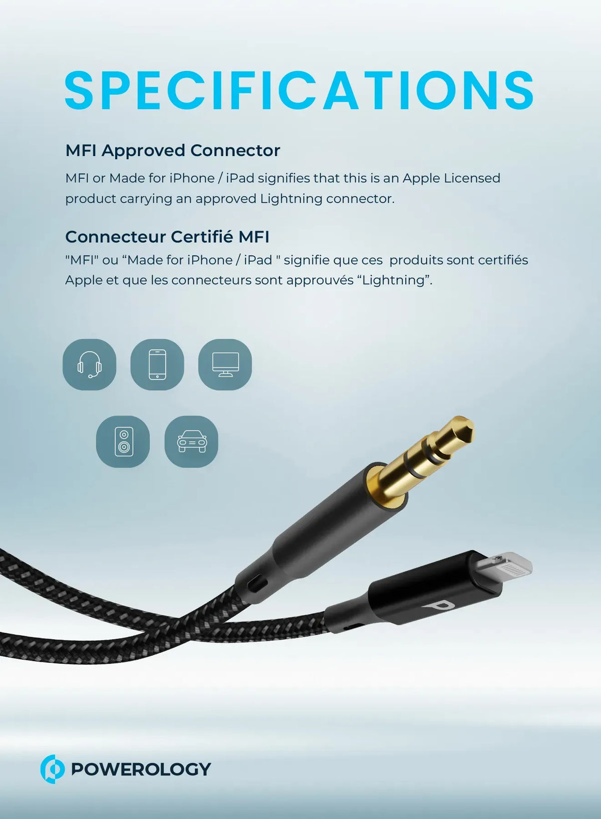 Powerology Braided Aux Lightning Audio Cable 1 2m 4ft – image 13