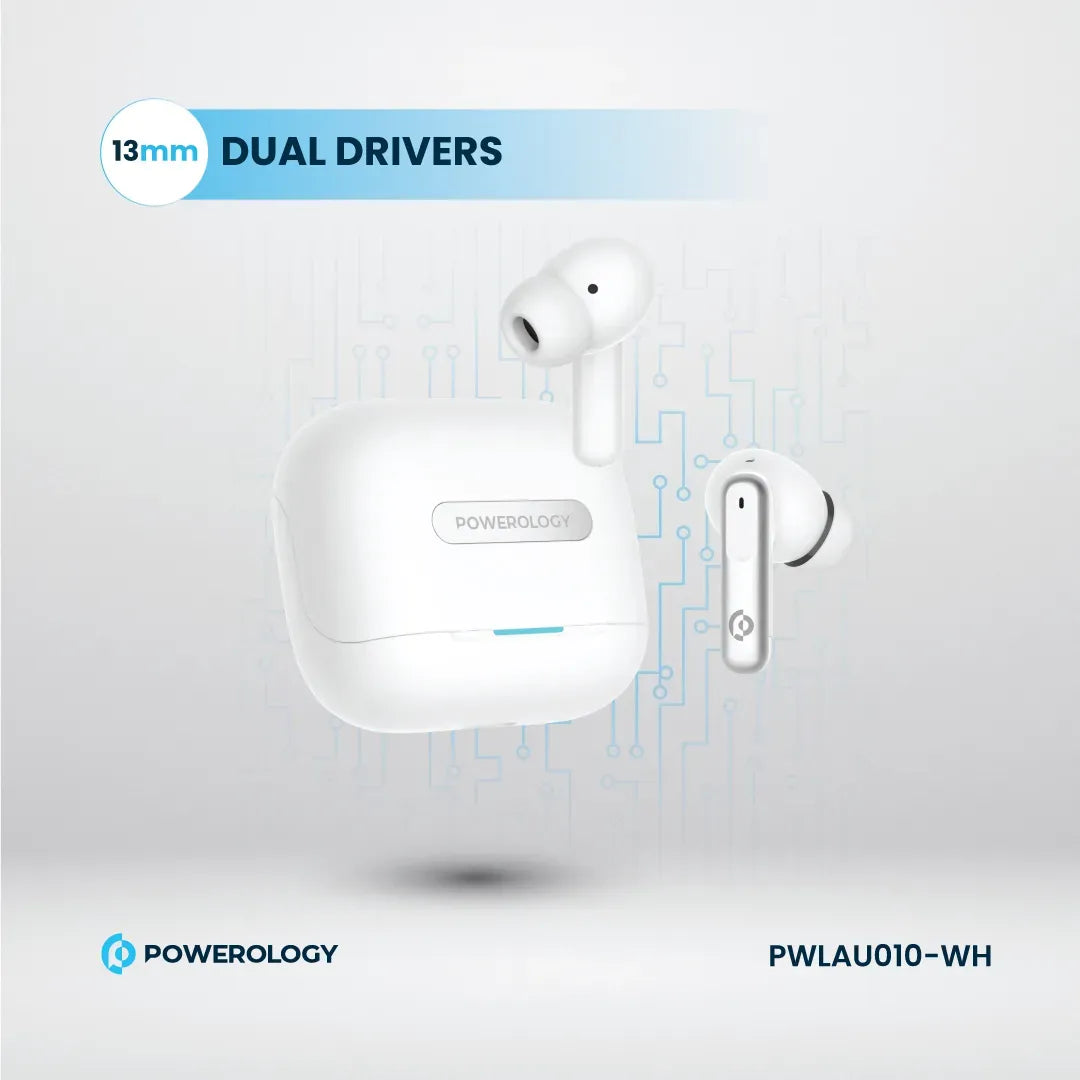 Powerology 6 Mic Hybrid ANC + ENCTrue Wireless Buds - White – image 7