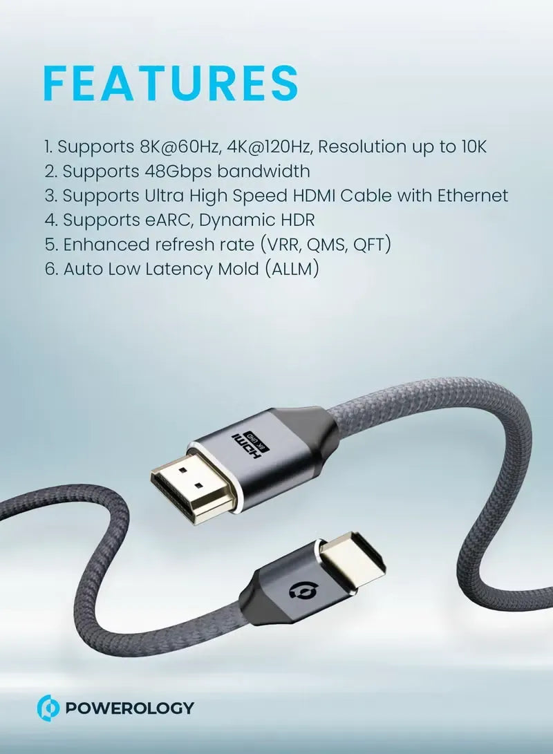 Powerology 8 KHDMI Braided Cable 2 M - Gray – image 4